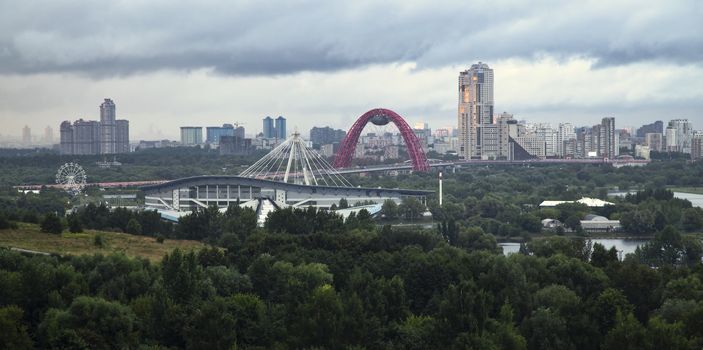 Russia  Moscow  Center City  View on River,  Bridge and Buildings of Different Stile.