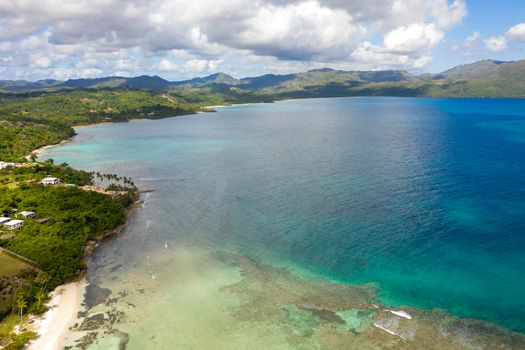 Aerial photography of wonderful tropical panorama of Rincon bay.Samana peninsula,Rincon beach,Dominican Republic.