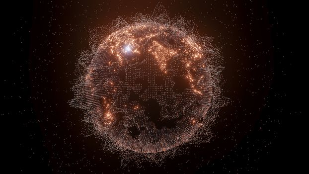 Connection lines and dots around Earth globe, Futuristic technology background. 3D illustration