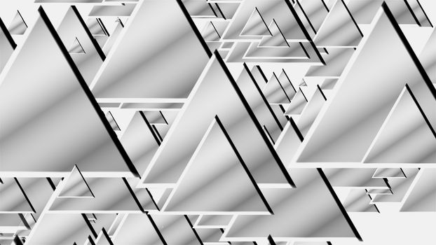 Many white triangles for technology conceptual background, 3D rendering computer generated abstraction