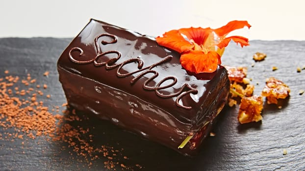 A piece of Sacher cake. Shallow dof