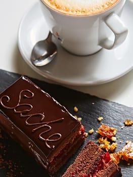 A piece of Sacher cake. Shallow dof