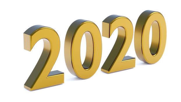 new year 2020 years, 3d illustration on the white background