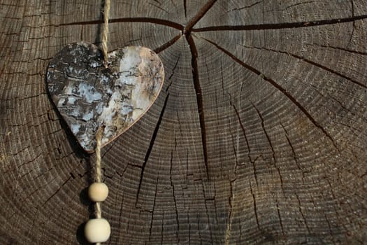 The picture shows a wooden heart on a tree trunk.