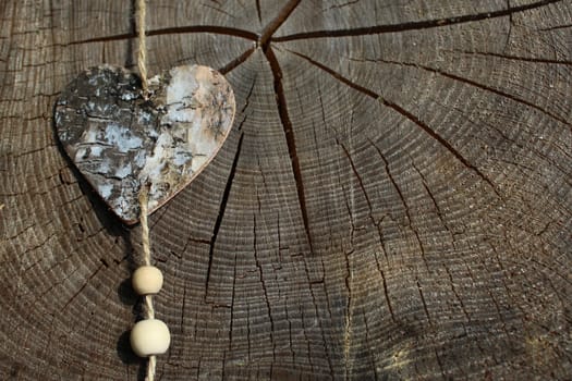 The picture shows a wooden heart on a tree trunk.