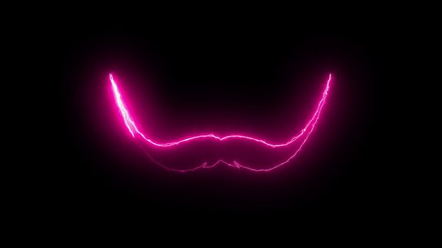 Computer generated abstract background with neon light draws a mustache shape. 3D rendering mustache icon of luminous shiny lines