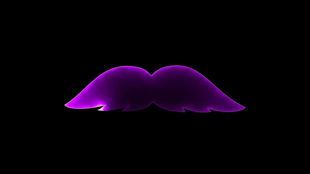 Computer generated abstract background with neon light draws a mustache shape. 3D rendering mustache icon of luminous shiny lines