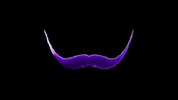 Computer generated abstract background with neon light draws a mustache shape. 3D rendering mustache icon of luminous shiny lines