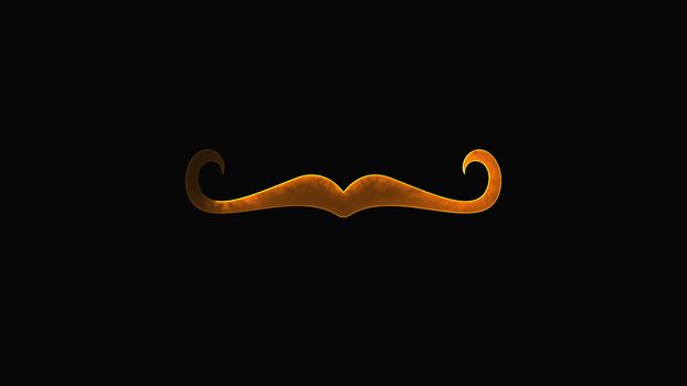 Computer generated abstract background with neon light draws a mustache shape. 3D rendering mustache icon of luminous shiny lines