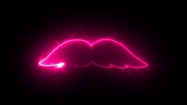 Computer generated abstract background with neon light draws a mustache shape. 3D rendering mustache icon of luminous shiny lines