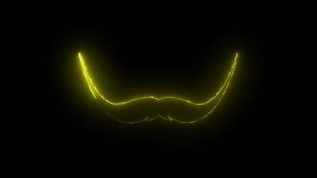 Computer generated abstract background with neon light draws a mustache shape. 3D rendering mustache icon of luminous shiny lines