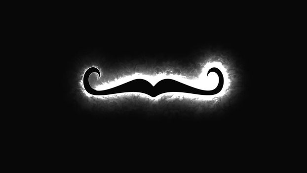 Computer generated abstract background with neon light draws a mustache shape. 3D rendering mustache icon of luminous shiny lines