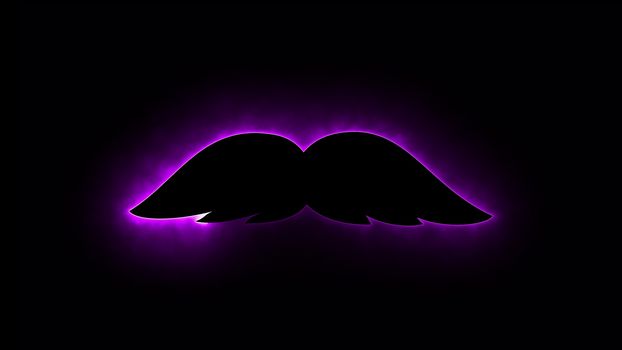 Computer generated abstract background with neon light draws a mustache shape. 3D rendering mustache icon of luminous shiny lines