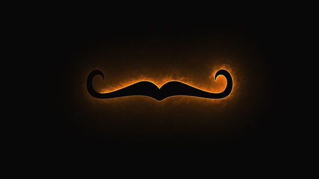Computer generated abstract background with neon light draws a mustache shape. 3D rendering mustache icon of luminous shiny lines