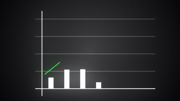 Growing bar graph with rising arrow, financial forecast graph, 3d render computer generated background