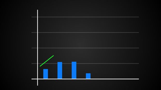 Growing bar graph with rising arrow, financial forecast graph, 3d render computer generated background