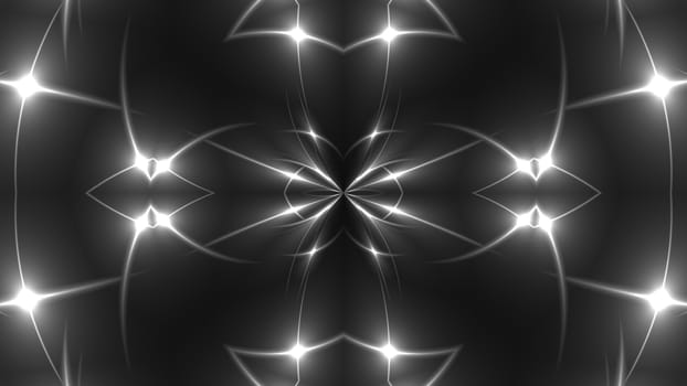 Abstract symmetry kaleidoscope - fractal lights, 3d rendering backdrop, computer generating background