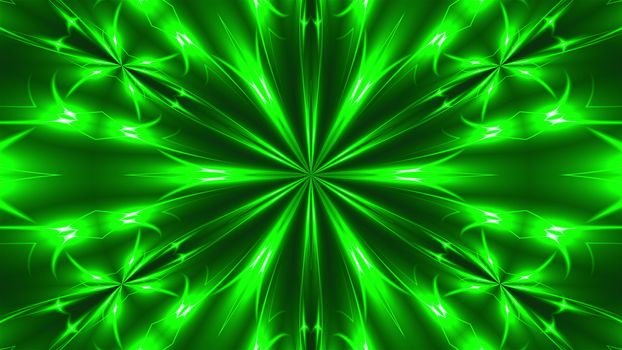 Abstract symmetry kaleidoscope - fractal lights, 3d rendering backdrop, computer generating background