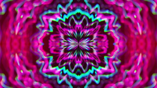 Abstract symmetry kaleidoscope like Mandala ornament, 3d rendering backdrop, computer generating background