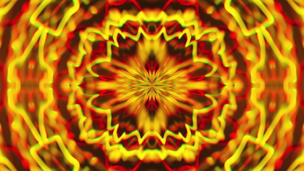 Abstract symmetry kaleidoscope like Mandala ornament, 3d rendering backdrop, computer generating background