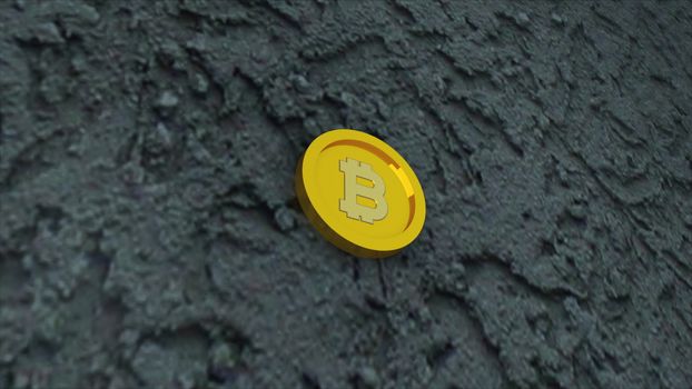 Bit coin is on concrete surface, it is symbol of electronic virtual money and mining cryptocurrency concept, 3d rendering