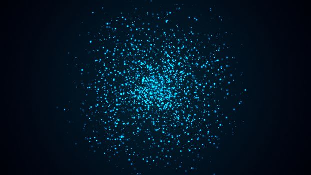 Many abstract small blue particles in sphere shape in space, computer generated abstract background, 3D rendering