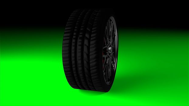 Modern and shiny car wheel on the surface, stylish and simple object, 3d rendering computer generated backdrop