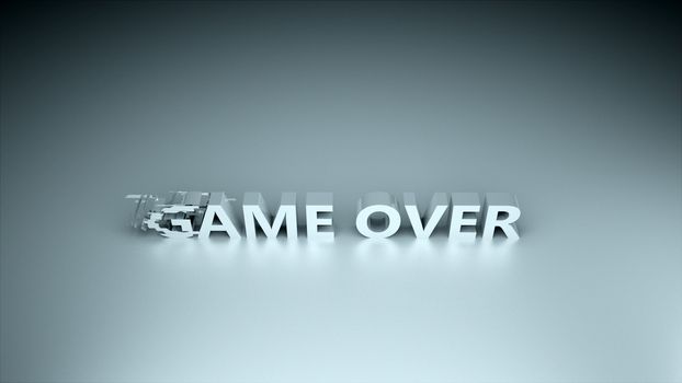 3d text - Game over with glitches effect are on surface, background for gaming or computer design, above view, computer generated
