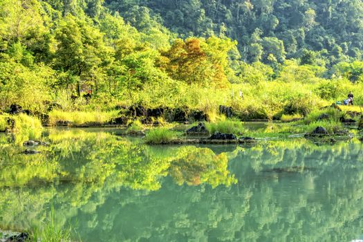 The beautiful lake of Lobo in Guangxi, China.