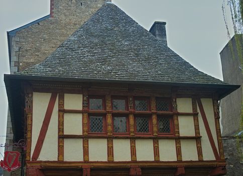 DINAN, FRANCE - April 7th 2019 - Upper floor on old medieval house