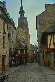 DINAN, FRANCE - April 7th 2019 - Walking street at City downtown