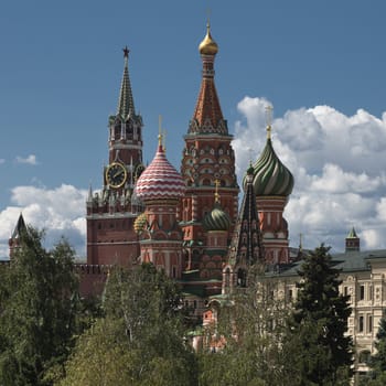Russia, Moscow, view on Kremlin on against cloudy sky.
