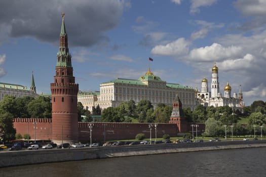View on Moscow Kremlin President Palace and Complex of Churches