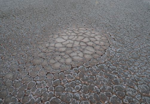 Salt marshes near lake Baskunchak. Astrakhan region, Russia. close up view of cracked ground.