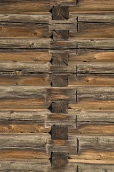 Old Log Cabin Wall Texture. Dark Rustic House Log Wall. Horizontal Timbered Background.
