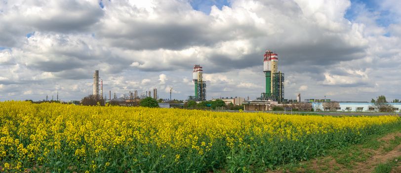 Odessa, Ukraine - 05.09.2019. Panoramic view of Odessa Port Plant, the chemical manufacturing company on a Black Sea in Ukraine