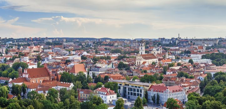 Panoramic cityscape of Vilnius from  Three Crosses hill, Lithuania