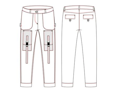 Cargo pants uniform  white background - Vektorgrafik. Work clothes. Technical sketch.