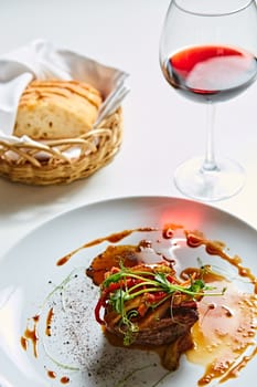 Delicious beef steak with vegetables. Shallow dof