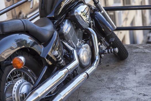 Detail of a black chopper motorcycle...