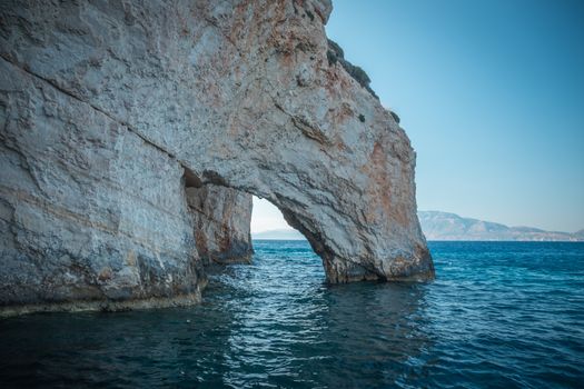 Blue caves on Zakynthos island, Greece .Famous caves with crystal clear waters on Zakynthos island - Blue sky.