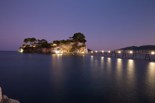 Fantastic night view of the Cameo Island. Slendid spring scene on the Port Sostis, Zakynthos island, Greece, Europe.