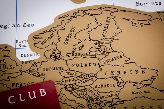 Club traveler card on a background map of Europe