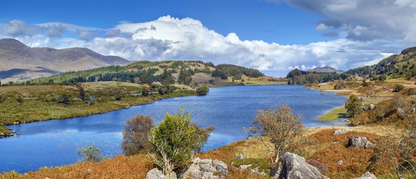 Panoramic view of Lough Looscaunagh lake, County Kerry, Ireland