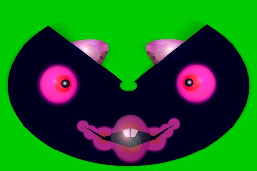 A fun Halloween mask on a green background that is used for celebration and for artistic design purposes