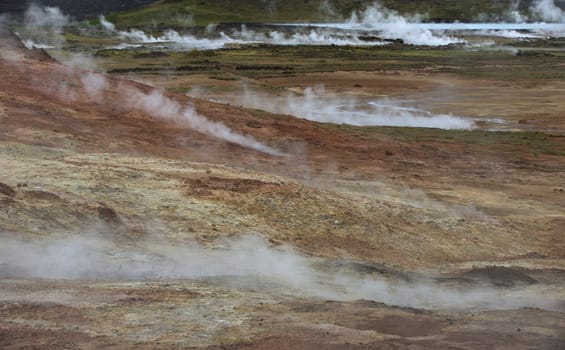 Hot Steam in Geothermal Area Krisuvik in Iceland 