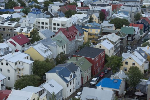 Reykjavik, capital city of Iceland. Tipical icelandic houses upper view.