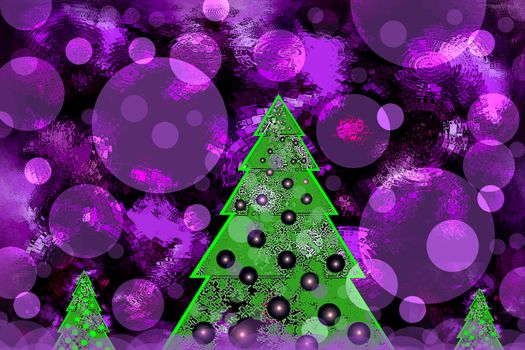 Decorated spruce on a purple background, brings joy and fun, on holidays