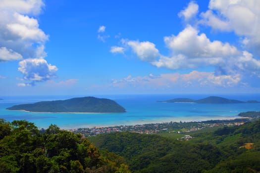 Beautiful of tropical landscape coastline from high view point, Phuket at Thailand.