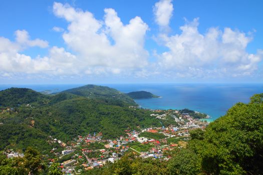 Beautiful of tropical landscape coastline from high view point, Phuket at Thailand.